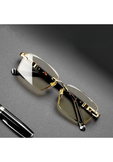 Xindoker Otomatik Ayarlı Okuma Gözlüğü, 75 Yaş Üstü Erkekler İçin Lüks Kahverengi Çerçeve Ve +400 Derece Beyaz Lens