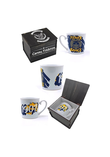 Fenerbahçe Lisanslı Bir Şarkısın Sen Fenerbahçe Şal Atkı Seramik Kupa Set Kanarya Baskılı Ahşap Kutulu Sarı - Lacivert
