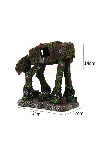 Pazly Çok Renkli Reçine Robot Köpek Ve Kale Dekoru - 14x12x7cm Akvaryum Zenginliği Çok Renkli