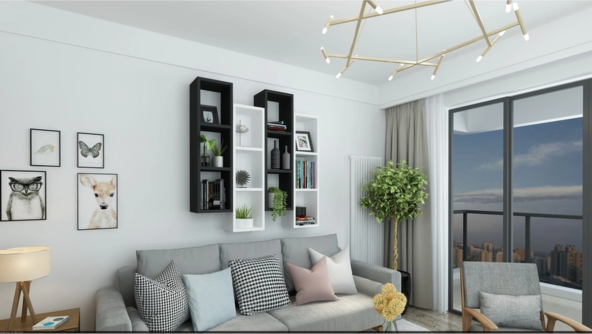 Kitaplık Modern Ev Duvar Rafı Siyah Beyaz 4 Lü Takım Siyah-beyaz