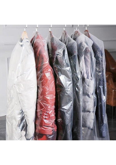 Hfambition 60x150cm Beyaz Plastik Şeffaf Elbise Toz Koruması - Dolap İçin 50 Adet Dayanıklı Ev Gereci Beyaz