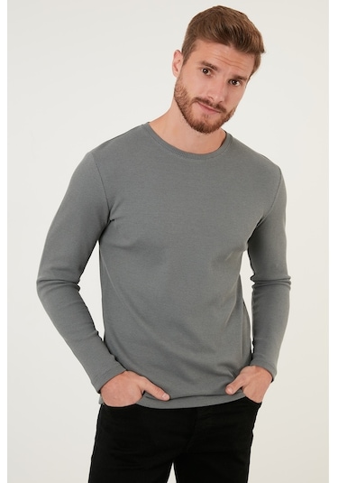 Buratti Pamuklu Bisiklet Yaka Slim Fit Basic Erkek Sweat 5905073 Açık Haki