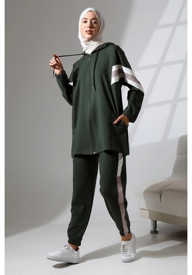 Kadın Mevsimlik Penye Alt Üst Spor Ve Rahat Tesettür Takım Haki