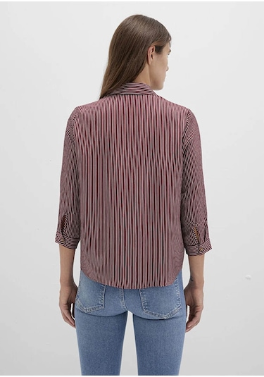 Mavi Düğme Detaylı Çizgili Bordo Kadın Bluz M122400-88614 Bordo