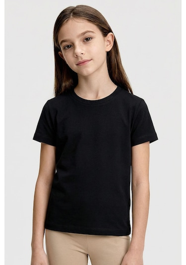 Standart Fit Basic O Yaka 2li Paket Siyah Unisex Çocuk T-shirt Siyah