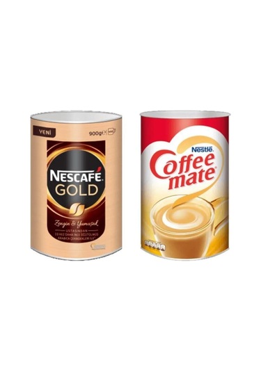Gold 900gr Teneke Granül Kahve + Coffee Mate 2kg Teneke Açık Ahşap