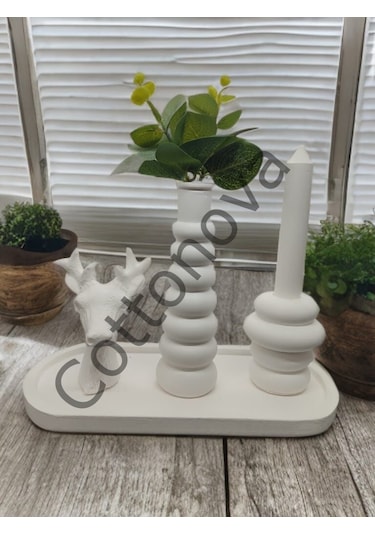 Cottonova C45 Dekoratif Vazo, Mumluk Ve Geyik Figürü