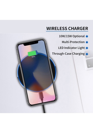 Jeemson Alüminyum Gümüş Yansımalı 15w Hızlı Şarj Kablosuz Telefon Şarj Cihazı 3-8mm Kılıf Geçirimi, Led Göstergeli