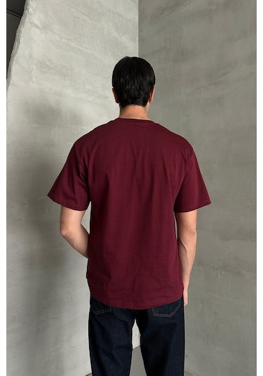 Hyman Erkek %100 Pamuk Oversize Basic T-shirt Bordo