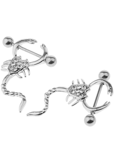 Homyl 1 Çift Akrep Şekli Düz Kristal Meme Halkası 16g Gümüş