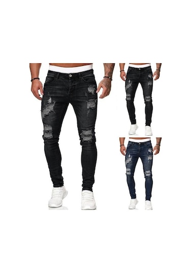 Delikler Slim Fit Yumuşak Nefes Alabilir Düğme Fermuar Kapatma Orta Bel Renk Eşleştirme Hip Hop Streetweed Siyah