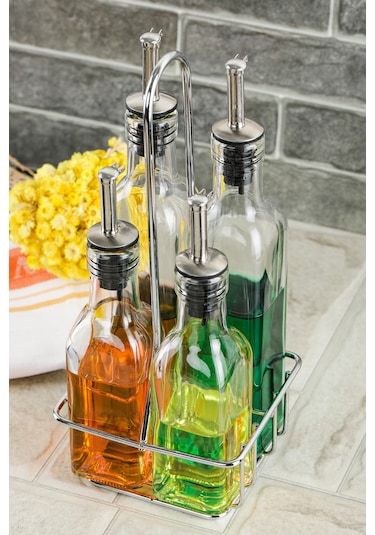 Cooker 5 Parça Standlı Cam Yağdanlık Sirkelik Sosluk Baharatlık Seti Ckr2725 Şeffaf