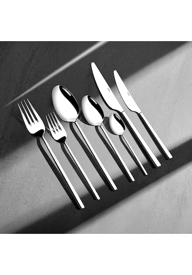 Nehir Gloria Sade 12 Kişilik 84 Parça Kutulu Çatal Kaşık Bıçak Takımı Gri