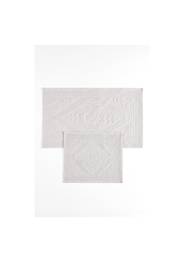 Soley Violeta 2'li Banyo Paspas Seti Kaymaz Taban %100 Pamuk 60x100 - 50x60 Cm Beyaz