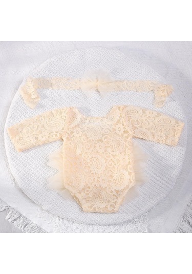 Doğan Kız Fotoğraf Çekim Kıyafetleri Dantel Doğumlu Fotoğraf Kıyafetleri Bebek Zarif - Bej Bej
