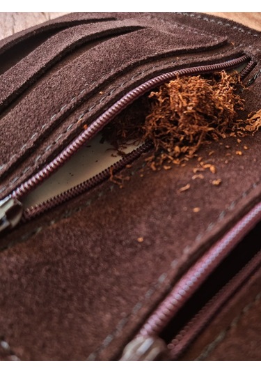 Tütün Kesesi Cüzdan Tütünlük Gerçek Süet Deri Açık Boyut: 13cm 19cm Kapalı Boyut: 7cm 13cm