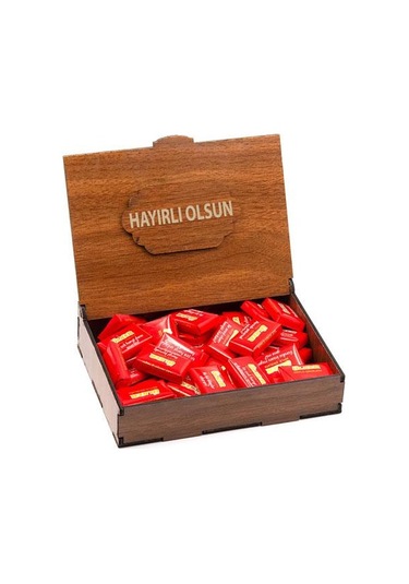 Sevdiklerinize Özel Ahşap Hediye Kutusunda 40 Adet Napoliten Çikolata Hayırlı Olsun Yazılı