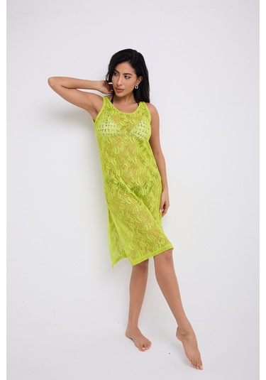 By Papi Pamuk Dantel Elbise Fıstık Yeşili