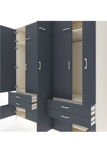 Kronos Dolap 12 Raflı 4 Çekmeceli 2 Askılı 220x59x243 Aytaşı-antrasit/antrasit Antrasıt/antrasıt