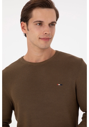 U.S. Polo Assn. Erkek Slim Fit Bisiklet Yaka Haki Basic Kazak 50298282-VR027