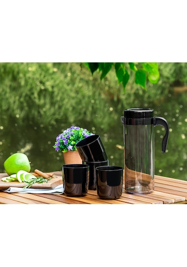 Madame Coco Laure 4 Bardaklı Sürahi Seti 1ksurh01369x14x24cm-füme