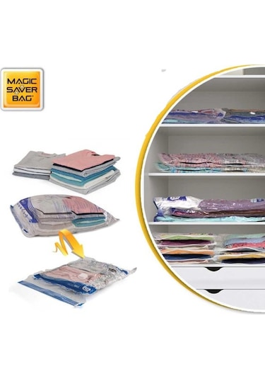 Magic Saver Bag 6'lı Vakumlu Hurç Vakumlu Poşet Seti Yorgan Hurcu Şeffaf
