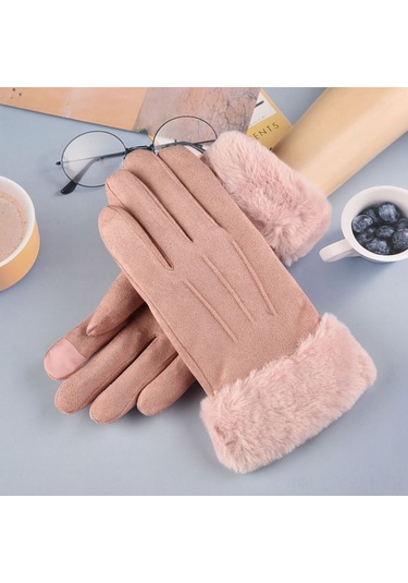Geeksen Kadınlar Kışlık Dokunmatik Ekranlı Floklu Kalın Pamuk Eldiveni - Sıcak Tutucu, Ev/seyahat/sürücü İçin Gri - Tek Beden