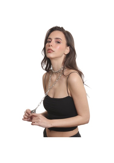 Labalaba Kadın Antik Gümüş Kaplama 2' Li Fleur De Lys Uçlu Kolye& Choker Gümüş