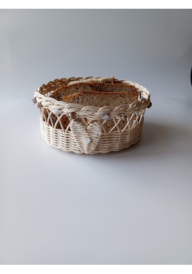 Bambu El Yapımı Çok Amaçlı Sepet Deniz Kabukları Arajmanlı 18 Cm Bej