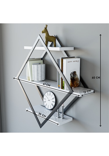 Baklava Duvar Rafı Kitaplık Banyo Rafı 3 Katlı Beyaz