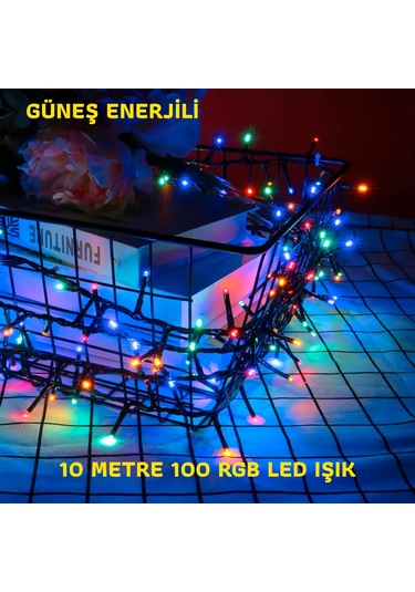 Upway Güneş Enerjili 10m Rgb 100 Led Dizin Bahçe Balkon Teras Dekoratif Aydınlatma RGB