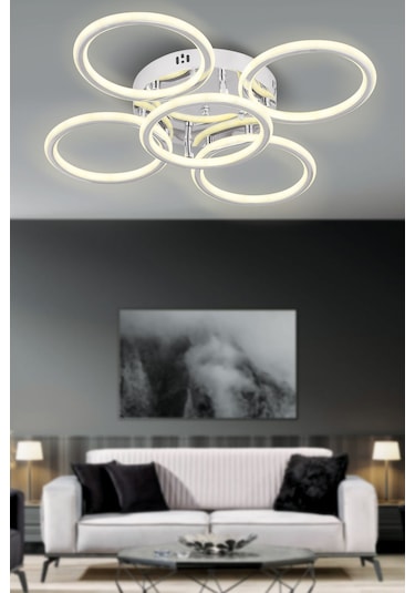 Eksen Krom 4+1 Kumandalı Ve Dimerli Beyaz, Sarı, Gün Işığı Ledli Plafonyer Avize Sb-ld-506 Krom