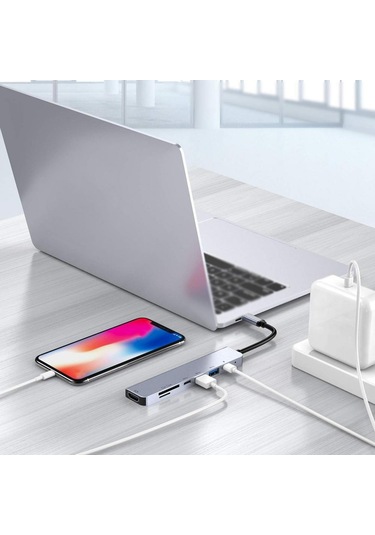 7'si 1 Arada Type-c - Hdmı + Sd/tf + 2 X Type-c + 2 X Usb3.0 Çok İşlevli Ayırıcı Adaptörü