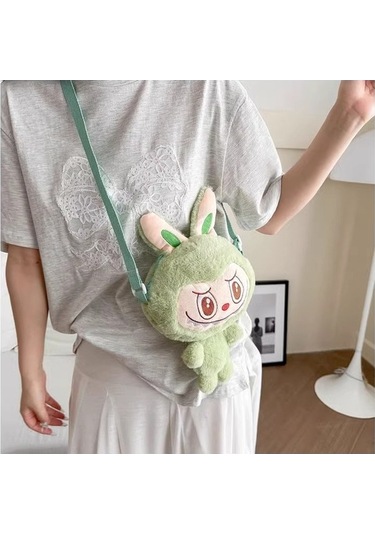 Fastbuy Labubu Çizim Mini Çanta Yeşil, Kız Çocuk İçin Sevimli Çapraz Yeşil