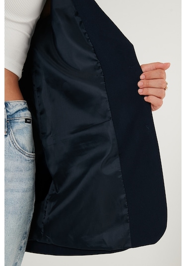 Lela Relaxed Fit Mono Yaka Cepli Blazer Bayan Ceket 611Bc00132 Lacivert