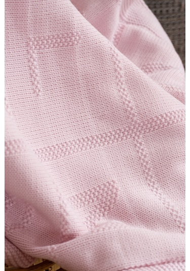Toffy Toz Pembe Harf İşlemeli Örgü Bebek Battaniyesi 100x100 Pembe