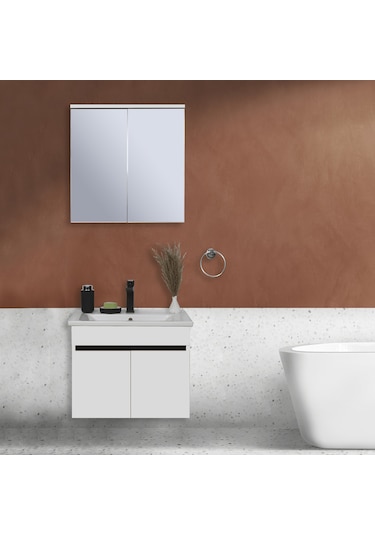 Sözcan Mobilya Yıldız Takım Asma Alt + Aynalı Üst + Lavabo Beyaz 65 CM