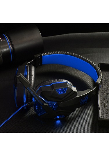 Vkemall Oyuncu Kulaklığı, 40mm Stereo Ses, Gürültü Engelleme Mikrofon, Usb+3.5mm Bağlantı, Soluk Işık Efekti, Siyah+mavi