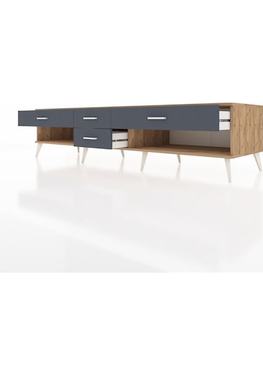 Kronos Tv Ünitesi 4 Çekmeceli 220x59x51 Çam-çam/antrasit Atlas Çam/antrasıt - Atlas Çam