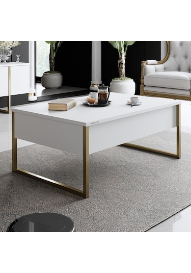 Luxe Gold Demir Ayaklı Beyaz Orta Sehpa Beyaz - Altın
