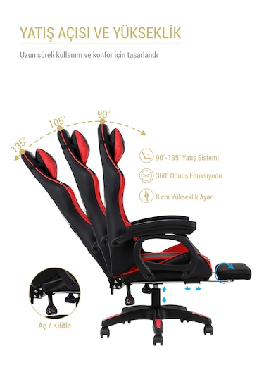 Fashcolle Dynamic Masajlı Oyuncu Koltuğu Kırmızı - Siyah