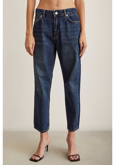 Never More Yüksek Bel Mom Jean Lacivert