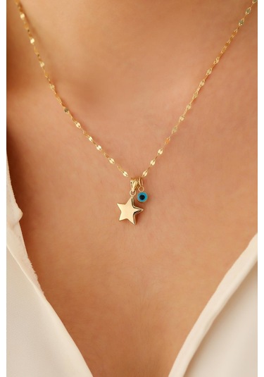 Sefa Gold 14 Ayar Altın Yıldız Göz Kalın Aynalı Zincir Kolye