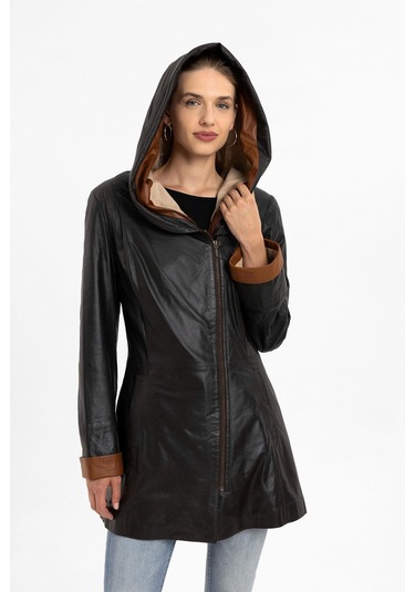 Ulia Kahve Kadın Hakiki Deri Kaban-kahverengi Kahverengi