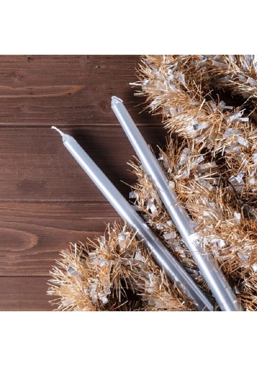 10 Pcs Chrıstmas Candle Metallıc Brıght Silver Candlestıck 10 Adet Gümüş Şamdan Mumu Yılbaşı Mumları Renkli