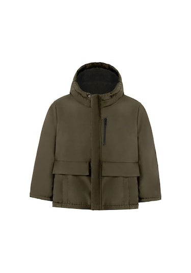Kız Çocuk Haki İçi Kürklü Su Ve Rüzgar Geçirmez Kapüşonlu 3 Cep Kışlık Mont Haki