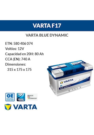 CAR BATTERY VARTA 80AH﻿ F17 740A EN﻿ 12V﻿﻿ Blue Dynamic