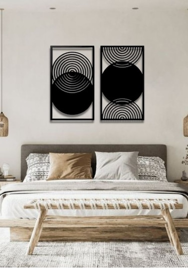 Bohem Stil Modern 2 Li Metal Duvar Dekoru Seti 40 X 75