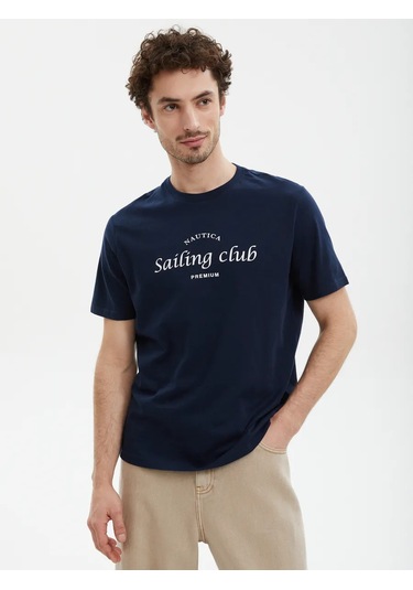 Nice & Easy Erkek Pamuklu Yazılı Tişört. 385464161 Mavi