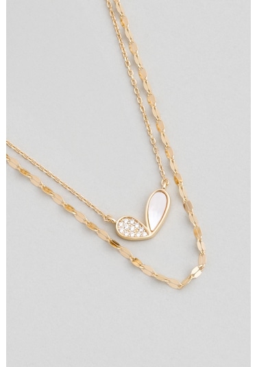 Lucky 18 Ayar Sarı Altın Kaplama 50 Cm Gümüş İkili Kolye